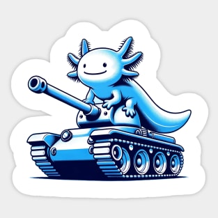 Blue Axolotl Riding A Tank Sticker